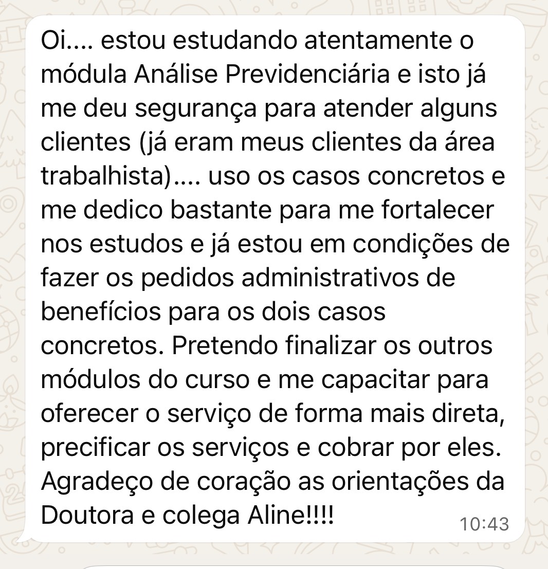 Depoimento de aluna do Operação Análise Previdenciária